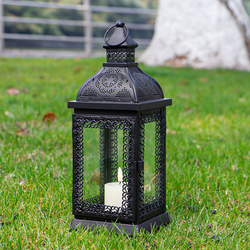 Glass & Metal Tabletop Lantern, 32cm H x 12cm W x 12cm D, Black