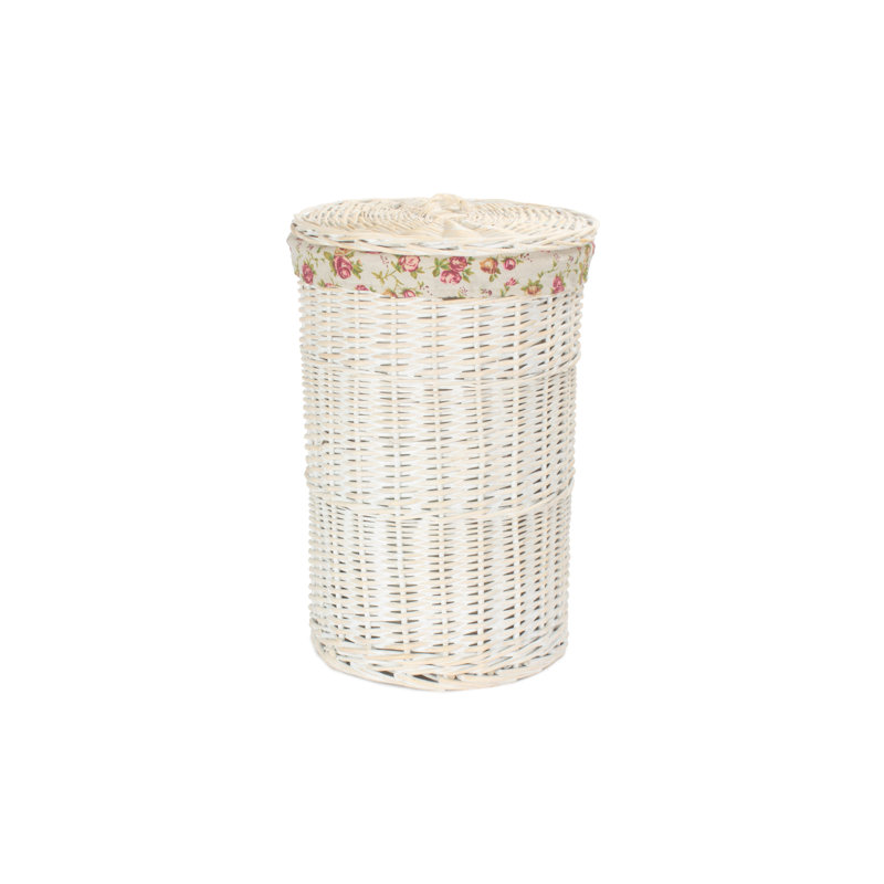 Wicker Round Linen Basket with Lining, White Wash, Small (50cm H x 33cm W x 33cm D)