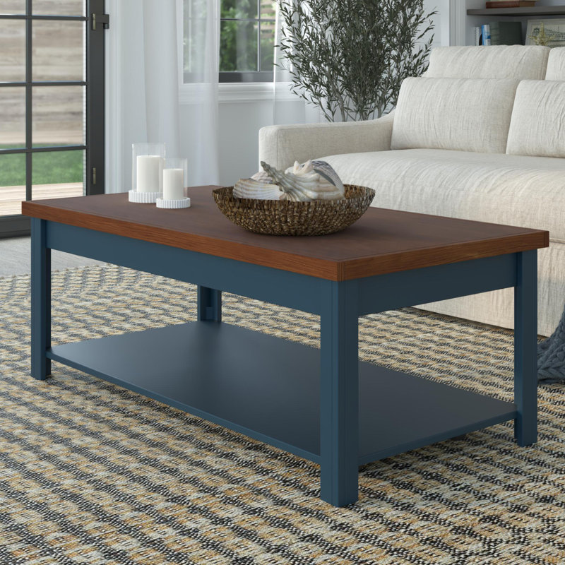 Table basse 48 pouces, aucun assemblage requis, denim bleu et finition whisky