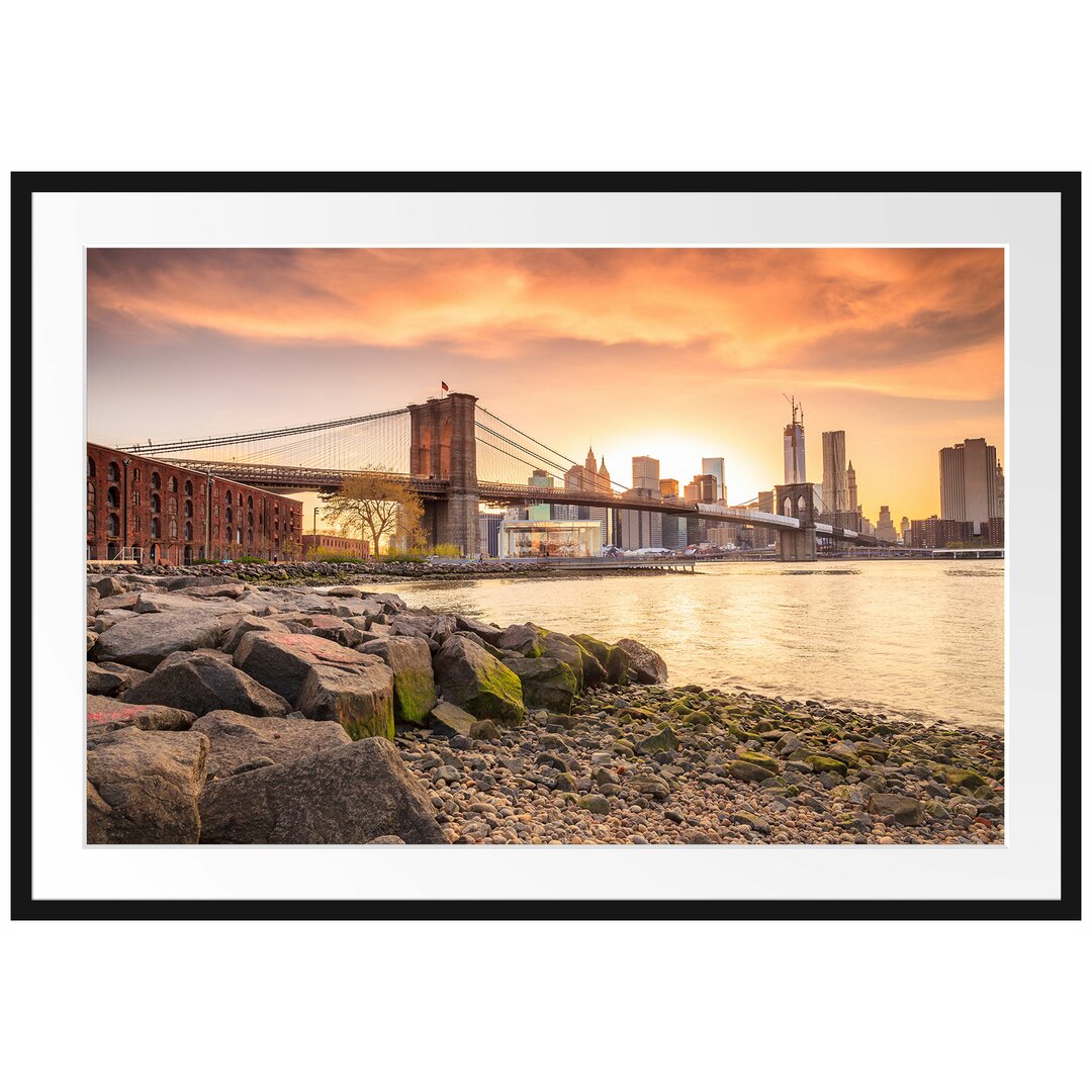 Gerahmtes Poster Brooklyn Bridge Sonnenuntergang