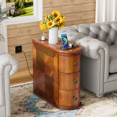 Solid Wood End Table With Charging Station