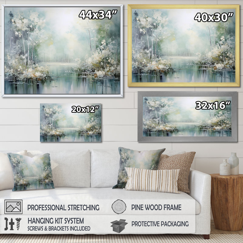 «Minimal River Forest liquid Art I», reproduction d'art sur toile, Cadre naturel flottant, H 16 po x l 32 po x P 1 po