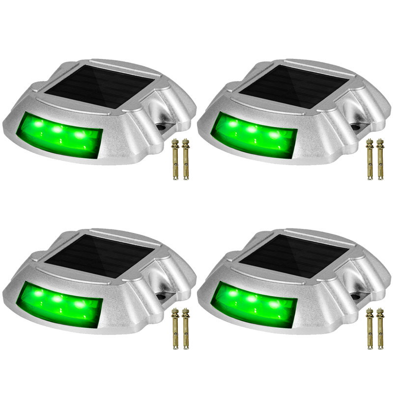 Solar Dock Lights Low Voltage Solar Powered Integrated LED Metal Pathway Light Pack, Green