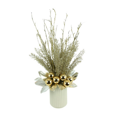 Holiday Centerpiece with Glittered Branches and Ornaments