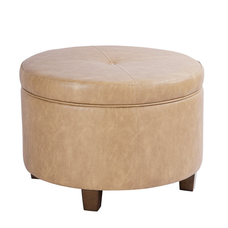 Channell Leatherette Storage Ottoman, Light Brown