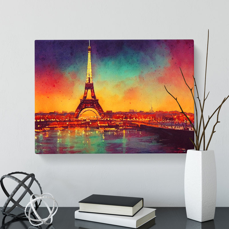 Eiffel Tower In Watercolour Vol.2 - Wrapped Canvas Painting, 35cm H x 50cm W x 3cm D
