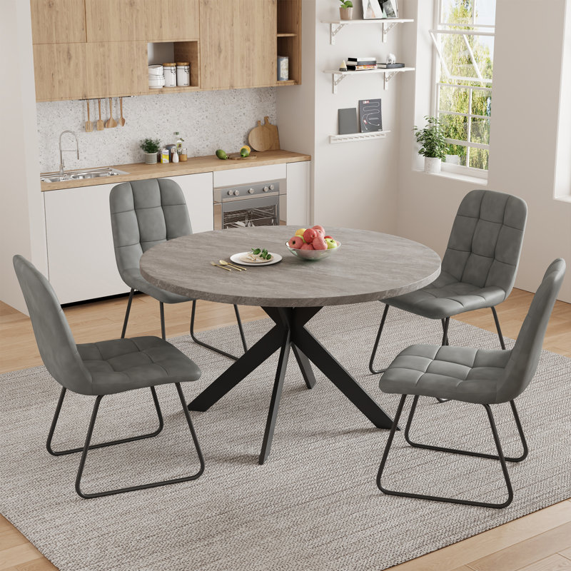 Joevan Modern Round Kitchen Dining Table Set with Dining Chairs, Gray