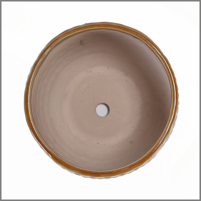 Handmade Glazed Ceramic Planter Set of 3, Ideal for Succulents & Herbs, with Drainage Holes and Diamond Pattern, Terracotta Brown