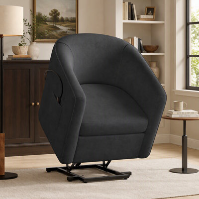  Barrel Shaped Power Lift Recliner Chair, Electric Lift Assist Reclining Chair with Extendable Footrest and Side Storage Pocket for Seniors