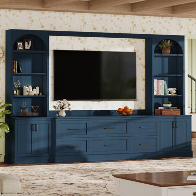 Arcadia Modern Arched Entertainment Center, Farmhouse Large TV Stand with Bookshelves for TVs Up to 70"