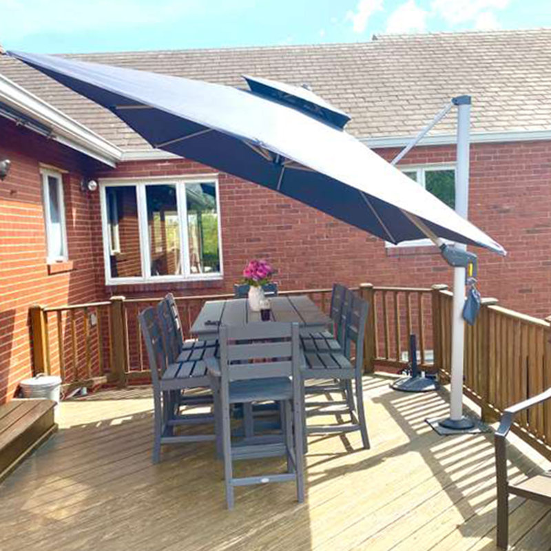 Parasol carré en porte-à-faux 10 pi avec base en tôle d'acier Rasha, gris, Gris