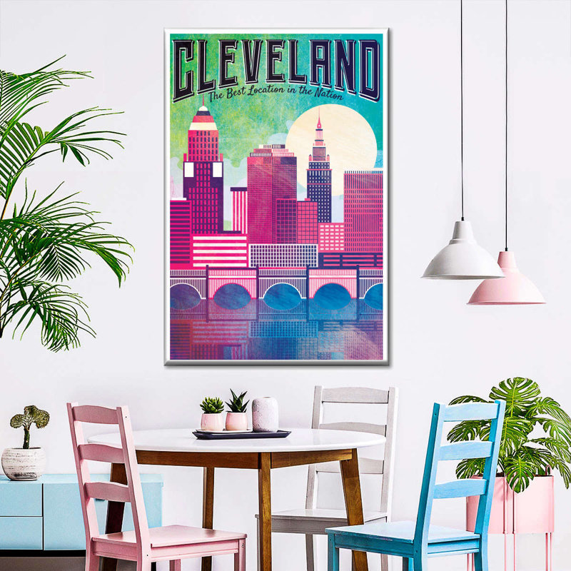 Colorful Cleveland Skyline Canvas Print - Thumbnail 3