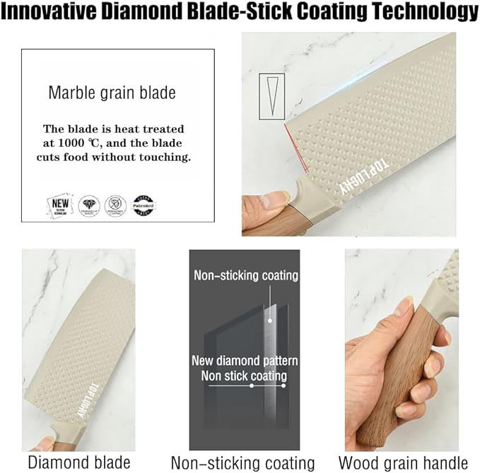 VOKIAL Knife Set, 6-piece professional kitchen knife kitchenware, super sharp knife cover and universal knife holder, rust-proof stainless steel kitchen knife seat cover, ergonomic design,