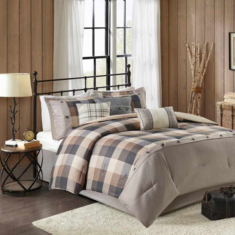 7 Piece Herringbone Comforter Set, Queen Comforter + 6 Additional Pieces, Neutral