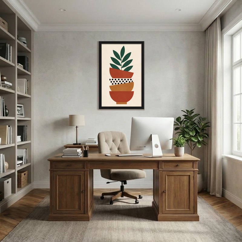 Abstraits pots empilés avec pois et feuilles, H 24 po x l 16 po