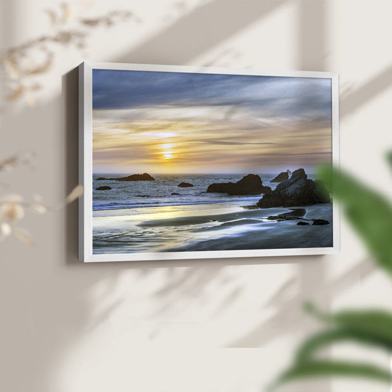 Harris Beach Sunset -Framed Print - Restickable, 16" H x 20" W, White