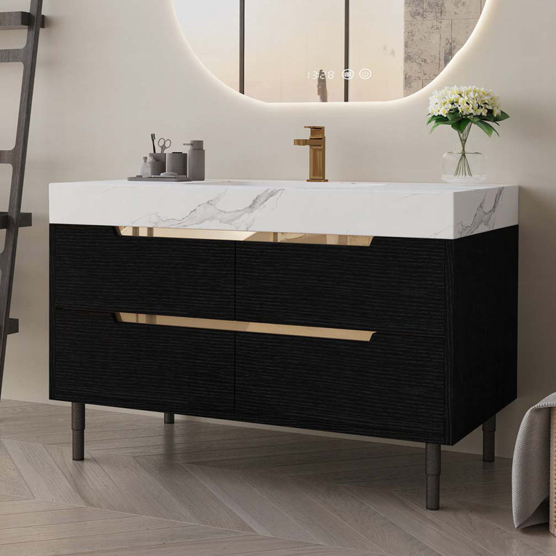 Bathroom Vanity with Undermount Sink, Black/White