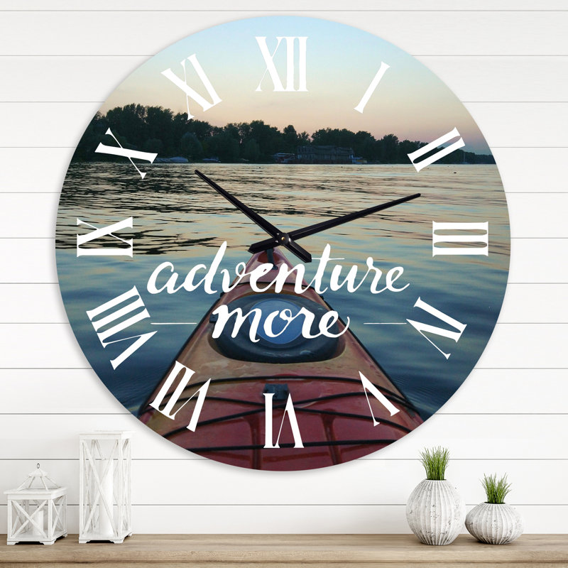 Adventure More Kayak View on River - Horloge murale nautique et côtière, Surdimensionné