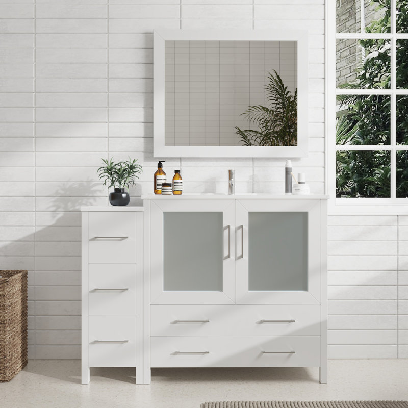  Ensemble de meuble-lavabo simple 48 "avec miroir, Blanc