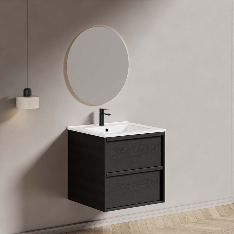 Meuble-lavabo mural 24 po avec lavabo et tiroirs en céramique, conception moderne et peu encombrante