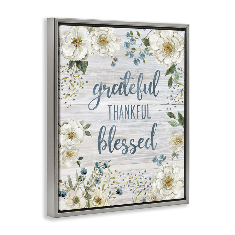 "Floral gratitude", art mural encadré flottant par Carol Robinson, Cadre flottant gris lustré, H 21 po x l 17 po