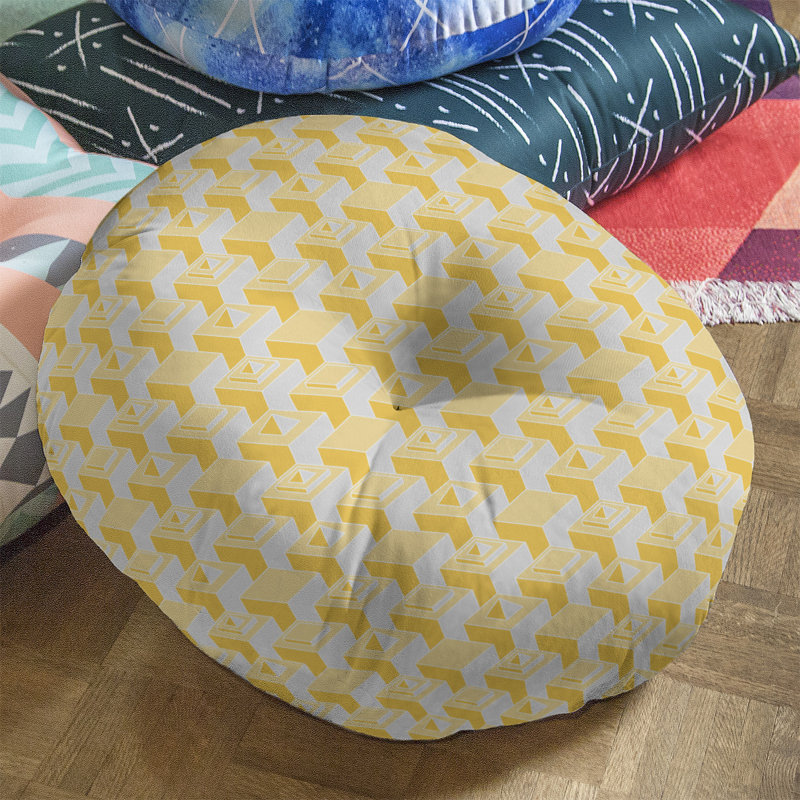 Classic Skyscrapers Pattern Floor Pillow, 26" x 26", Yellow/White
