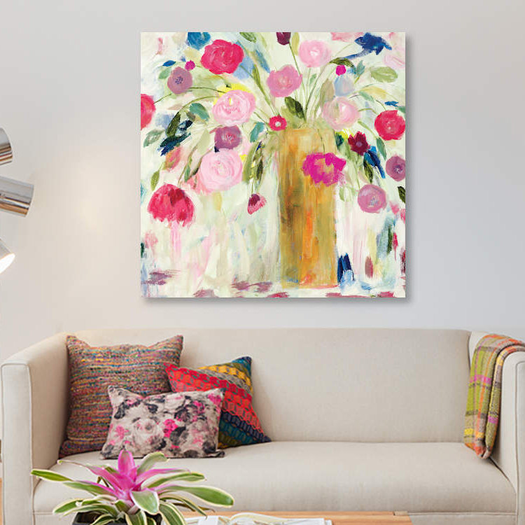 « amitié fleuris », impression sur toile, H 26 po x l 26 po x P 1,5 po, Toile tendue, Pas de tapis