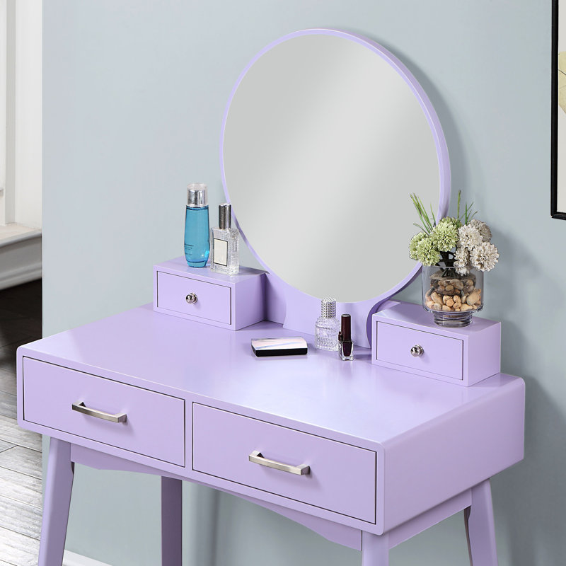 Purple Vanity And Stool , Contemporary With Functional Design - Style Drawers, Solid Wood, , 12.6"h Dimension, Purple
