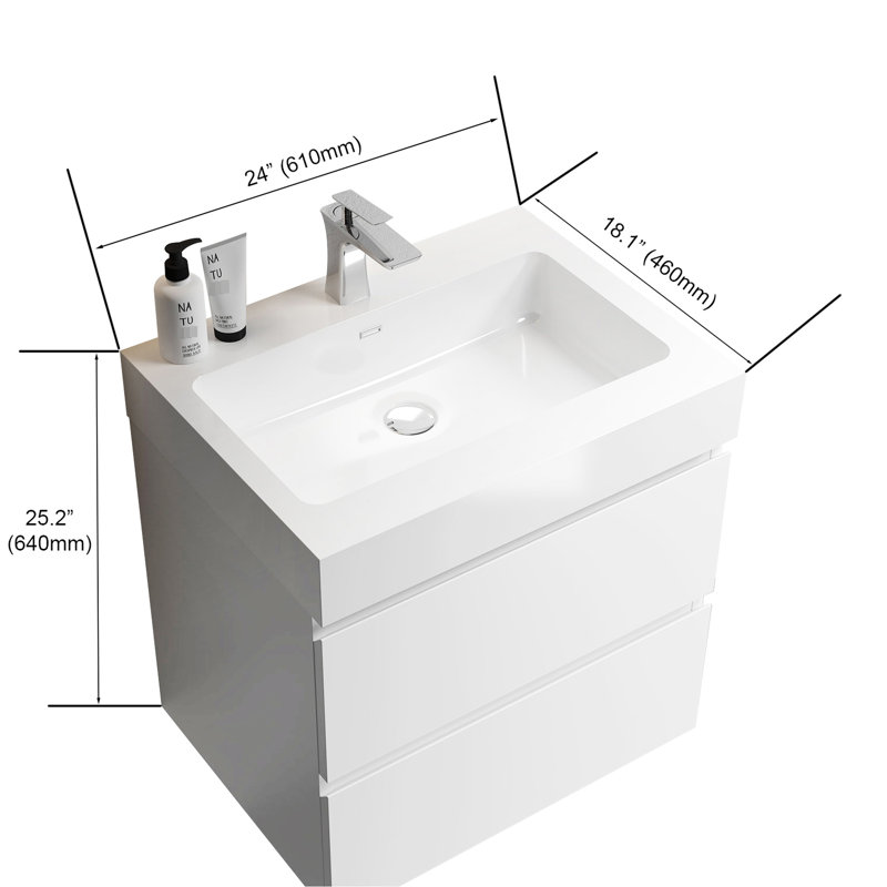 Élégant lavabo intégré à surface solide en blanc brillant - rehausse le style de la salle de bain sans drain ni robinet inclus