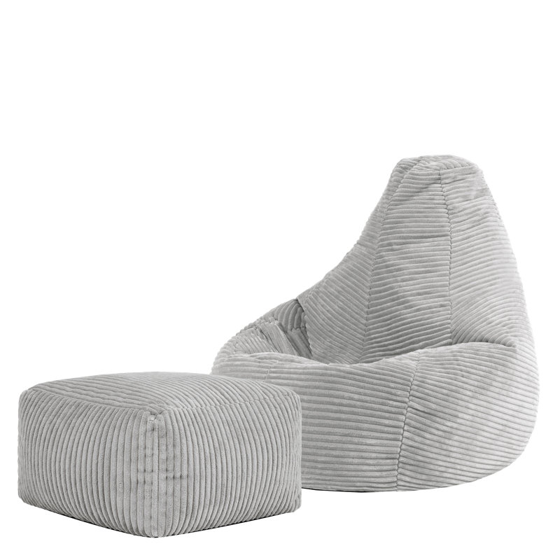 icon Kids Dalton Cord High Back Bean Bag and Mini Square Footstool, Teal, Grey