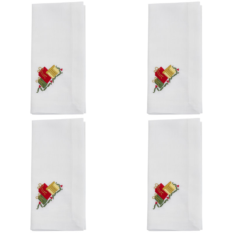 White Embroidered Gifts Design Winter Table Napkins Set of 4
