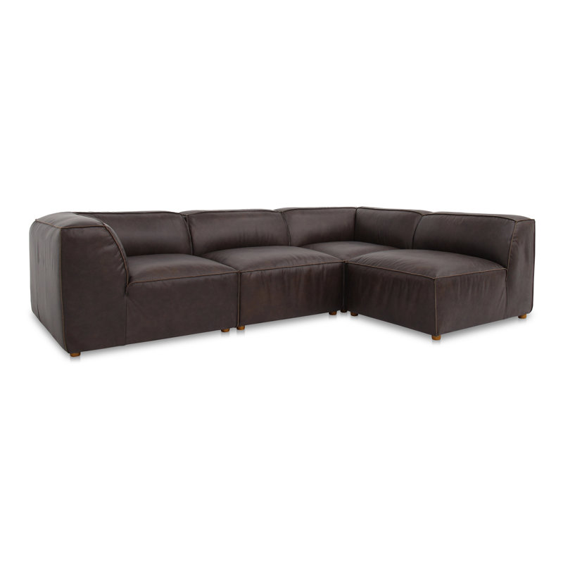 Riehlin 4 - Genuine Leather Modular Sectional, Brown Genuine Leather
