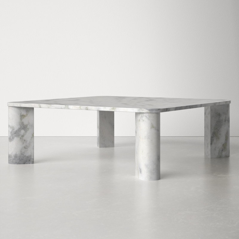 Adile Genuine Marble Coffee Table, White/Gray