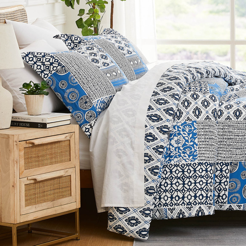 Twin Blue Reversible Microfiber Down Alternative Comforter Set