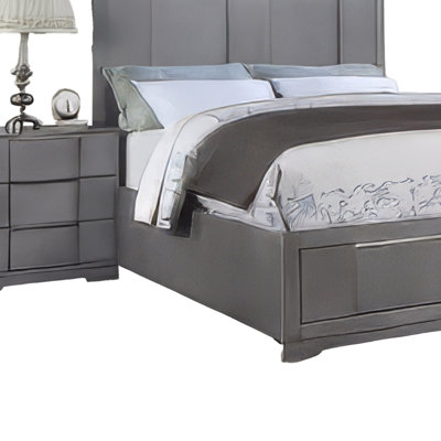 Ensemble de chambre avec grand lit 5 pièces Levice, tête de lit à DEL, 2 tables de chevet, miroir, gris