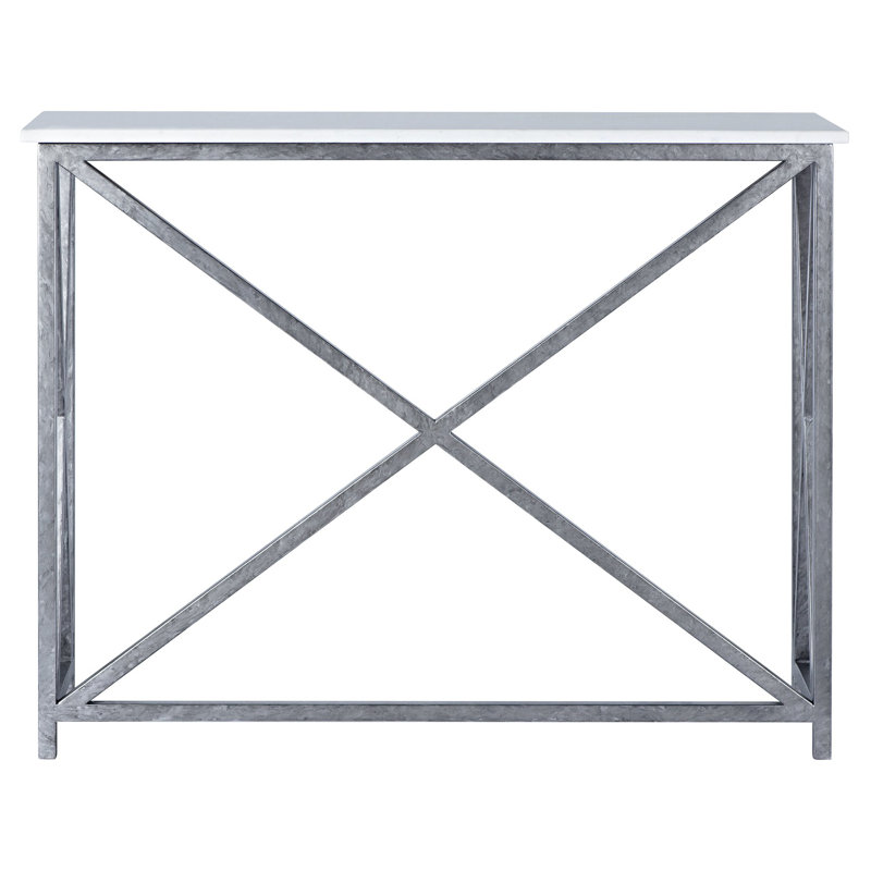 Medallion 60'' Console Table, Royal Silver, 36"H x 60"W x 15"D, Carrera Marble
