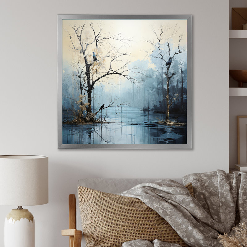 Arbre minimaliste bleu Charm IV, H 30 po x l 30 po x P 1 po, Cadre simple argenté