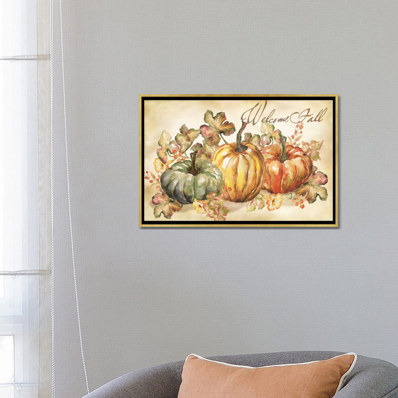 «Watercolor Harvest Welcome Fall» par Tre Sorelle Studios - impression, H 18 po x l 26 po x P 1,5 po, Toile encadrée d'or