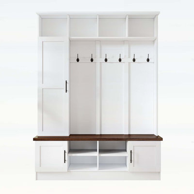 Versatile 3-in-1 Hall Tree with 6 Hooks,Storage Bench,Adjustable Shelves for Entryway,Mudroom,and Hallway