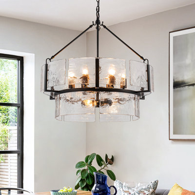 9-Light Dimmable 2-Tier Drum Water Glass Chandelier