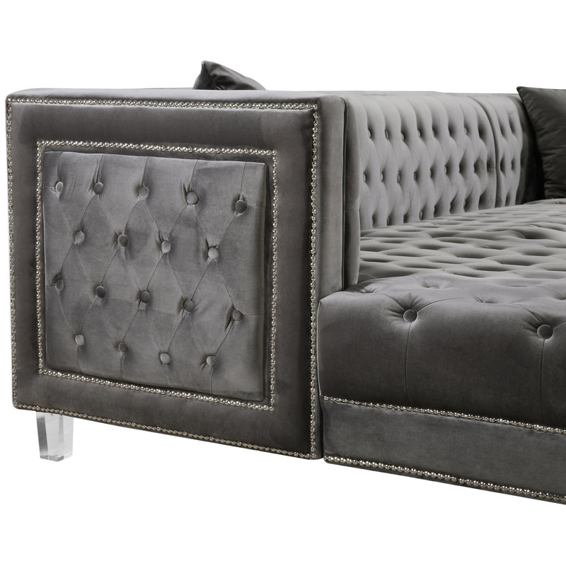 Moda 127" Wide Velvet Symmetrical Sectional, Grey Velvet