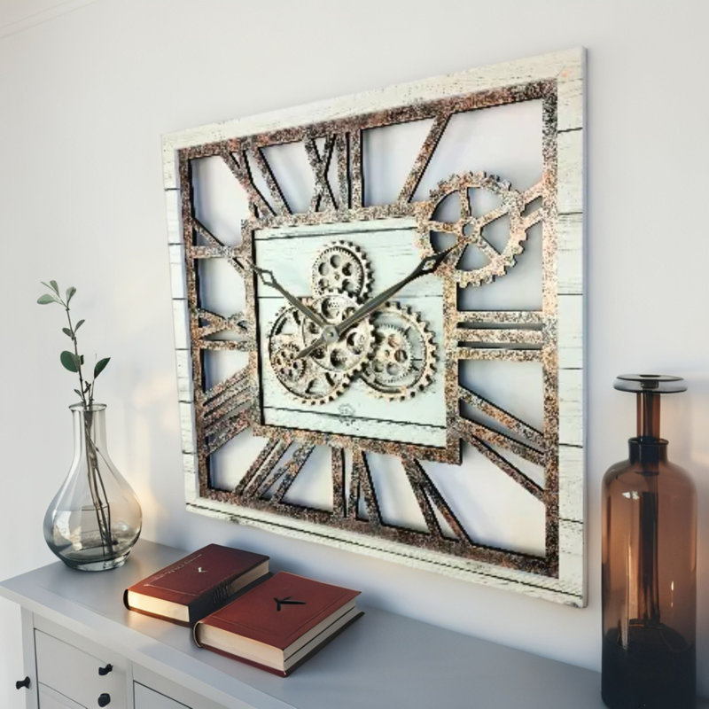 Horloge murale surdimensionnée carrée 24 po pour le salon avec la collection America, Blanc