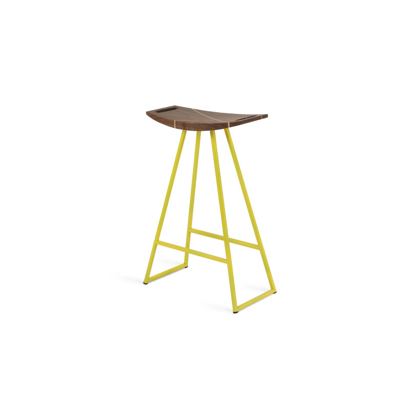 Robert Counter Stool with Metal Frame, Walnut, Yellow, Counter Stool (24" Seat Height)
