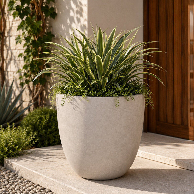 Karola Pot Planter, 17" H x 18" W x 18" D, Weathered Concrete