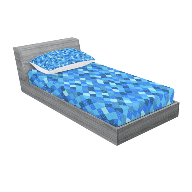 Microfiber Sheet Set, Twin XL Sheet Set with 1 Pillowcase, Blue Geometric