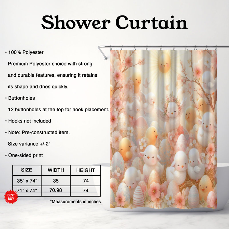 Rideau de douche standard 1 pièce Bunny Joy, H 74 po x l 71 po