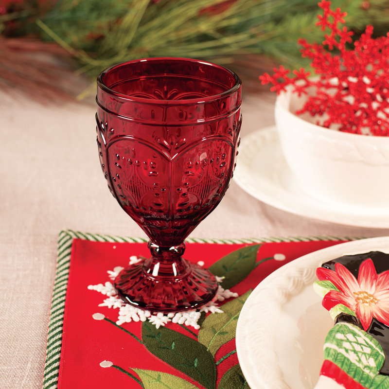Vintage Red Embossed Glass Goblet Set of Four