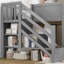 Lit mezzanine simple peu encombrant avec rangement et glissade, conception moderne en bois gris