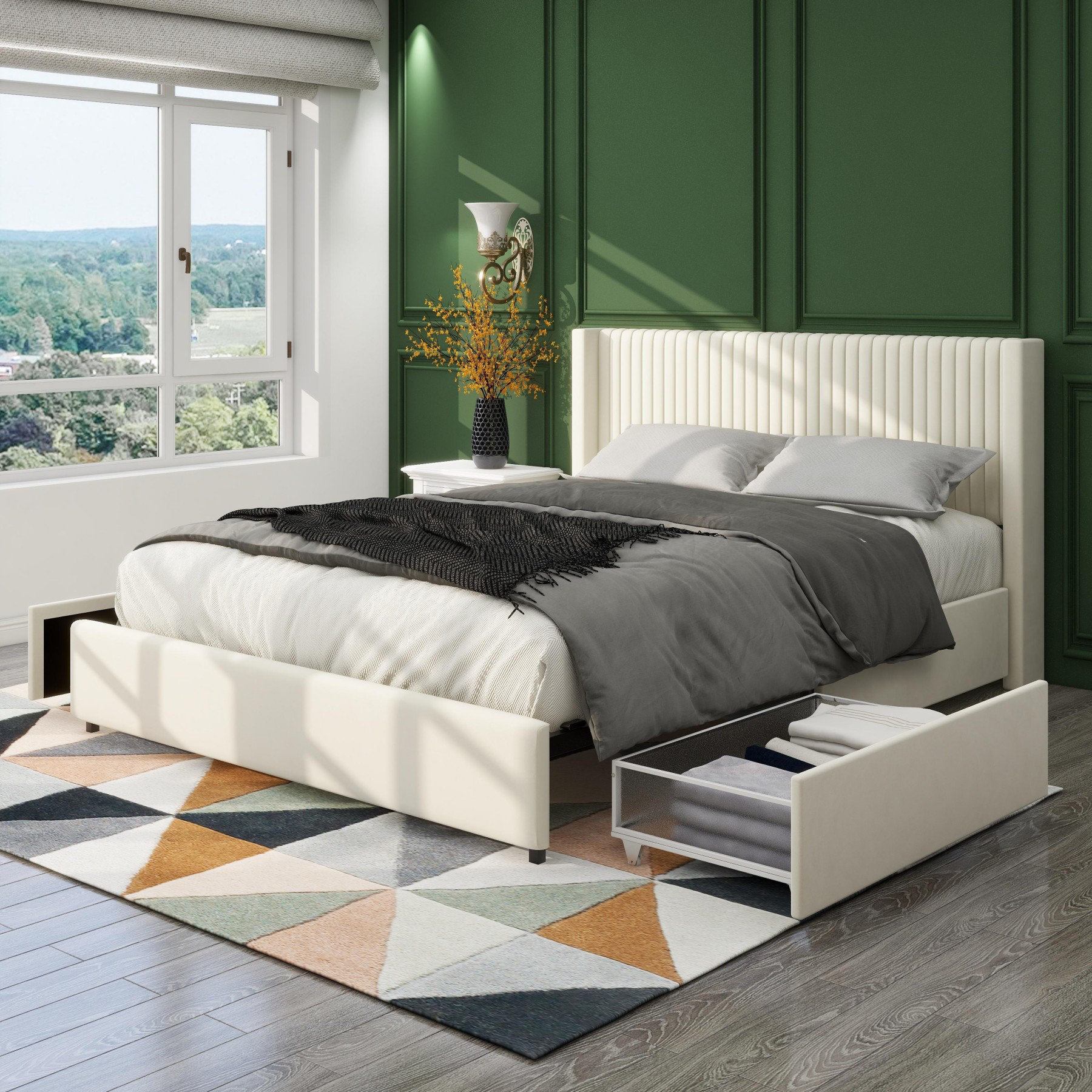 House of Hampton 2-Drawers Storage Boucle Upholstered Platform Bed ...