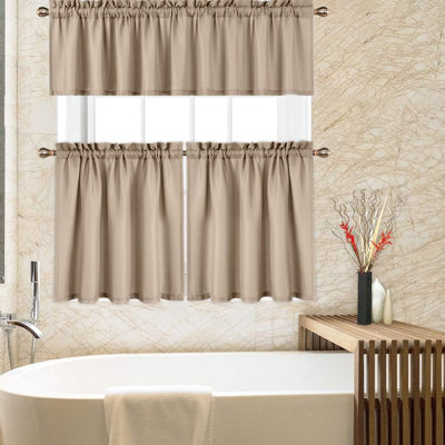 Rideaux à 24 niveaux pour la cuisine et la salle de bain, rideaux à niveaux courts tissés gaufrés, taupe Plaza